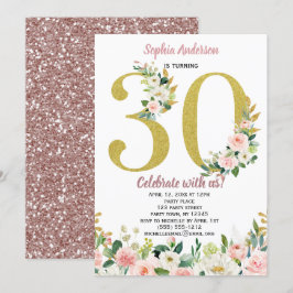 Vintage Pink Gold Waterverf Floral 30e verjaardag Kaart