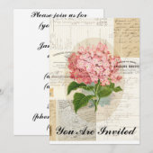 Vintage Pink Hydrangea French Ephemera Uitnodiging (Voorkant / Achterkant)