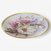 Vintage Pink Magnolia Retro Botanical Papieren Bordje (Gekanteld)