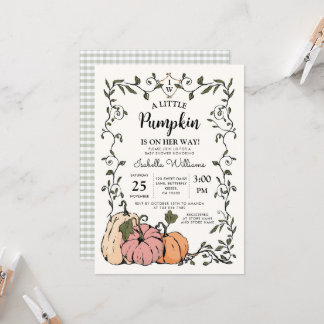 Vintage Pink Orange Pumpkin Girl Baby Shower Kaart
