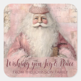 Vintage Pink Photo Christmas Vierkante Sticker