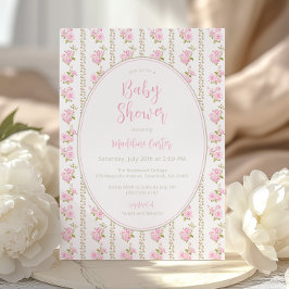Vintage Pink Rose Baby Shower  Kaart