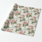 Vintage Pink Rose Cadeaupapier (Uitgerold)