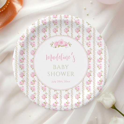 Vintage Pink Rose Papieren Bordje