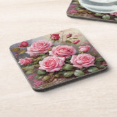 Vintage Pink Roses Bier Onderzetter (Linkerzijde)