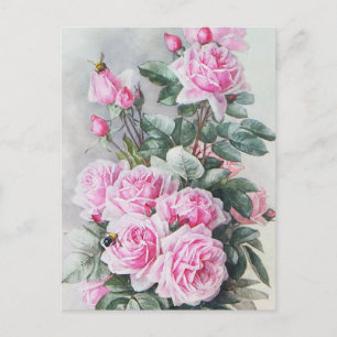 Vintage Pink Roses Bouquet Briefkaart