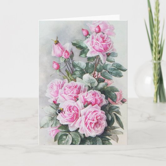 Vintage Pink Roses Bouquet Greeting Card Kaart (Voorkant)