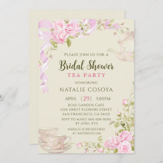 Vintage Pink Roses Floral Bridal Shower Tea Party Kaart