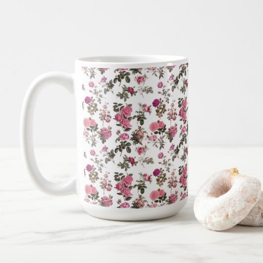 Vintage Pink Roses Koffiemok (Met donut)