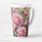 Vintage Pink Roses Latte Mok (Rechterhoek)
