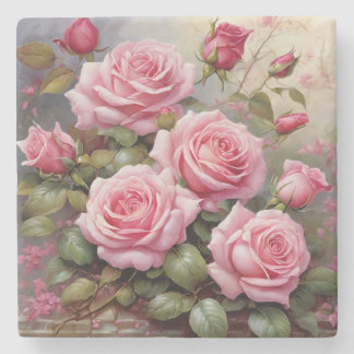 Vintage Pink Roses Stenen Onderzetter
