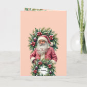 Vintage Pink Santa Christmas Feestdagen Kaart (Achterkant)