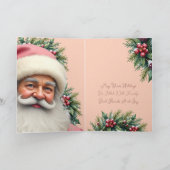 Vintage Pink Santa Christmas Feestdagen Kaart (Binnen)