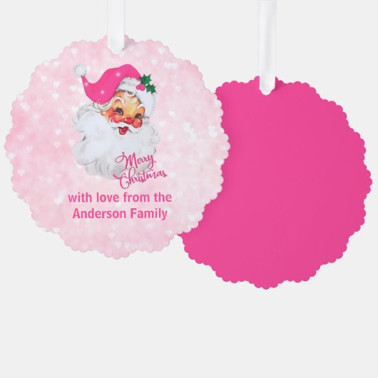 Vintage Pink Santa Christmas Ornament (Voorkant / Achterkant)