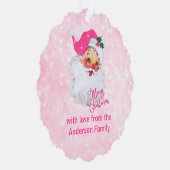 Vintage Pink Santa Christmas Ornament Kaart (Rechts)