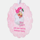 Vintage Pink Santa Christmas Ornament Kaart (Links)