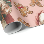 Vintage Pink Santa & Gingerbread Christmas Cadeaupapier (Rol Hoek)