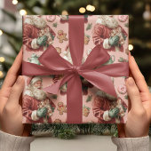 Vintage Pink Santa & Gingerbread Christmas Cadeaupapier