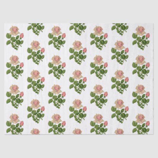 Vintage Pink Tea Roses Flowers Tissuepapier (Voorkant)