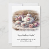 Vintage Pink Tea Setting Birthday | Kaart (Voorkant)