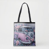 Vintage Pink VW Bus Tote Bag (Voorkant)