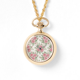 Vintage Pink Watercolor Roses Floral Seamless Horloge