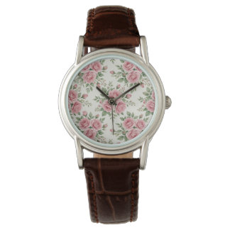 Vintage Pink Watercolor Roses Floral Seamless Horloge