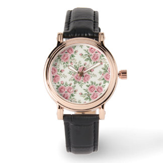 Vintage Pink Watercolor Roses Floral Seamless Horloge