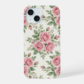 Vintage Pink Watercolor Roses Floral Seamless iPhone 15 Case