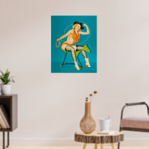 Vintage Pinup Art - Cowgirl Riding Wooden Horse