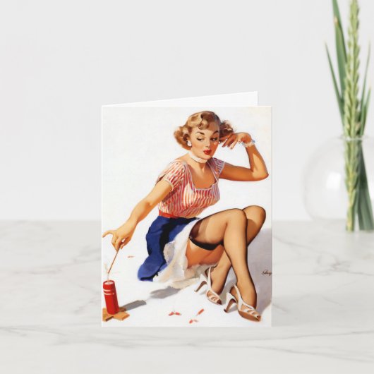 Vintage Pinup Gal op 4 juli Kaart (Voorkant)