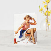 Vintage Pinup Gal op 4 juli Kaart (Gele Bloem)