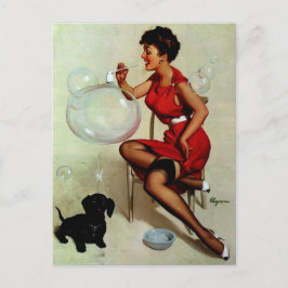 Vintage Pinup Girl Bblazende bubels Briefkaart