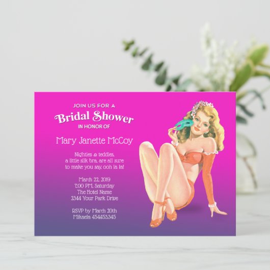 Vintage Pinup Girl Bridal Shower Kaart (Staand voorkant)