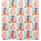 Vintage Pinup Girl en Sea Shells Douchegordijn (Voorkant)