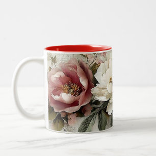 Vintage Pioen Bloem Mok – Romantische Botanische B