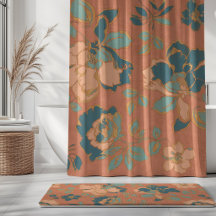 Vintage Pioen Bloemen Terracotta Teal Aqua