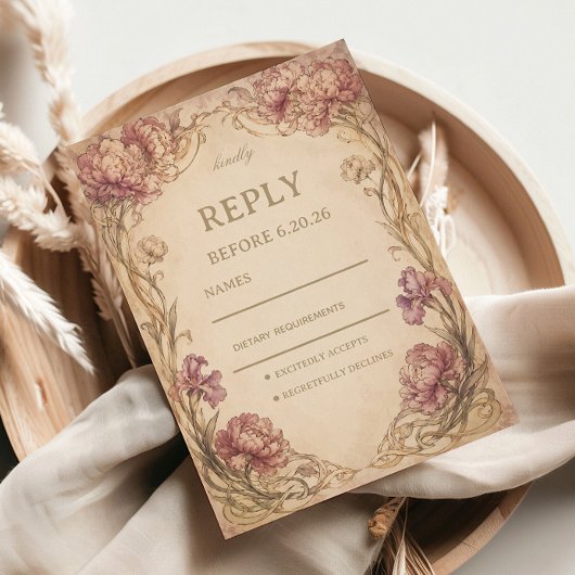 Vintage Pioen Botanisch RSVP Kaartje