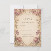 Vintage Pioen Botanisch RSVP Kaartje (Voorkant)