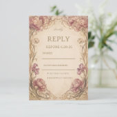 Vintage Pioen Botanisch RSVP Kaartje (Staand voorkant)