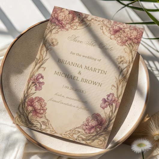 Vintage Pioen Botanisch Save The Date