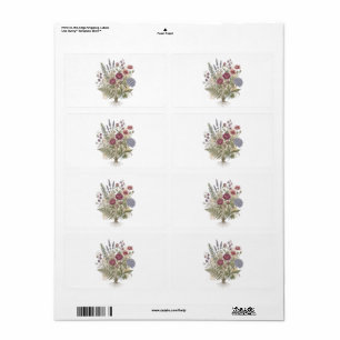 "Vintage Pioen- en Hortensia-boeket met wortels Etiket