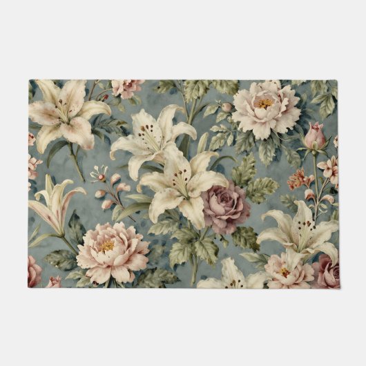 Vintage Pioen Lelie Bloemmotief Deurmat (Voorkant)
