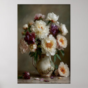 Vintage Pioenrozen Bloemen Print, Pioen Boeket Muu Poster