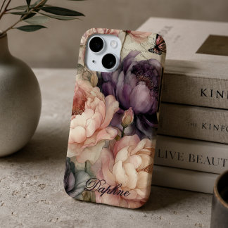 Vintage Pioenrozen in Roze en Paars Persoonlijk  iPhone 15 Case