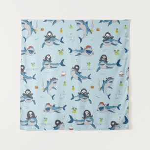 Vintage piraat haai grappig zee dier wild met de h wandkleed