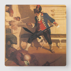 Vintage piraat kapitein, zwaardgevecht door NC Wye Vierkante Klok