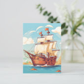 Vintage Pirate Ship Adventure Postcard Briefkaart (Staand voorkant)