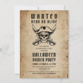Vintage Pirate Skull Halloween Dinner Party  Kaart (Voorkant)