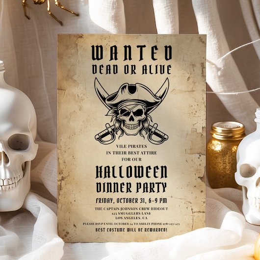 Vintage Pirate Skull Halloween Dinner Party  Kaart